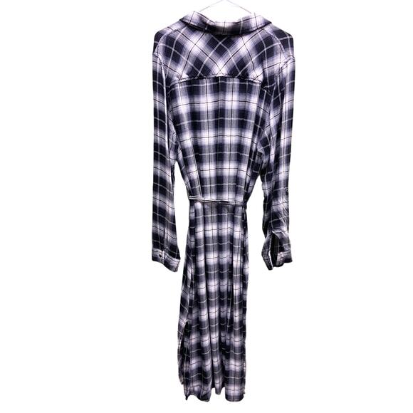 Knox Rose Plaid Black White Long Sleeve Button Front Maxi Shirt Dress Size 2XL - Picture 3 of 5